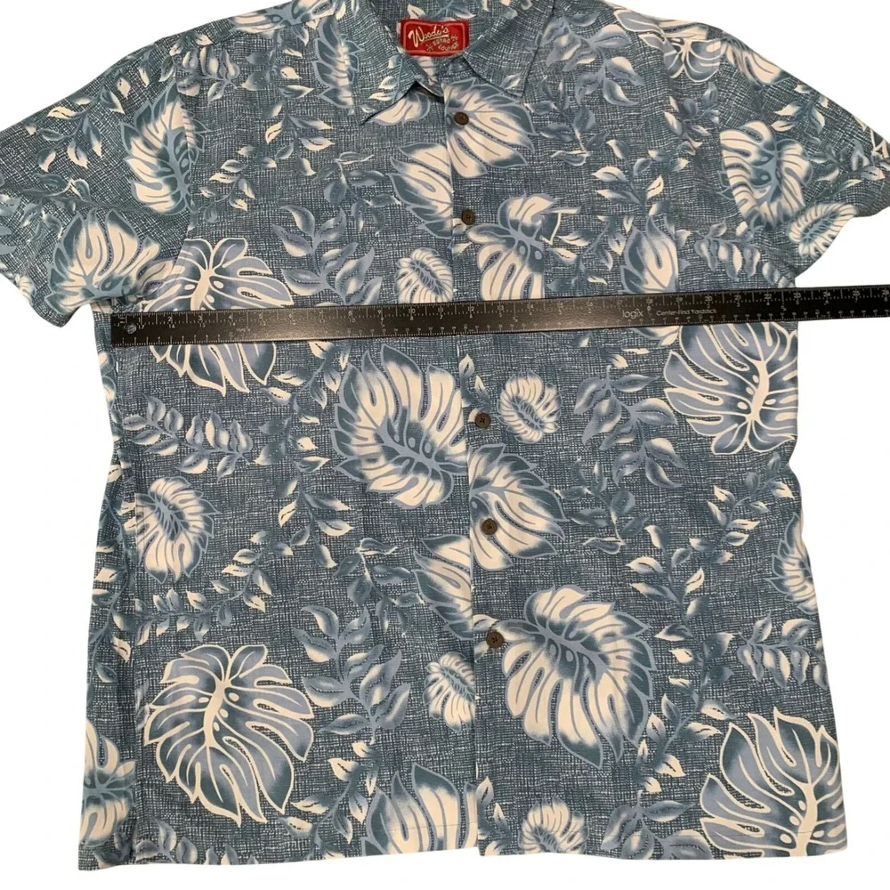 Woody's Retro Lounge Mens XL Hawaiian Shirt Blue‎ Floral Tropical Button Up
